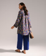 Dark Blue Textured Cotton Straight Suit - View 1
