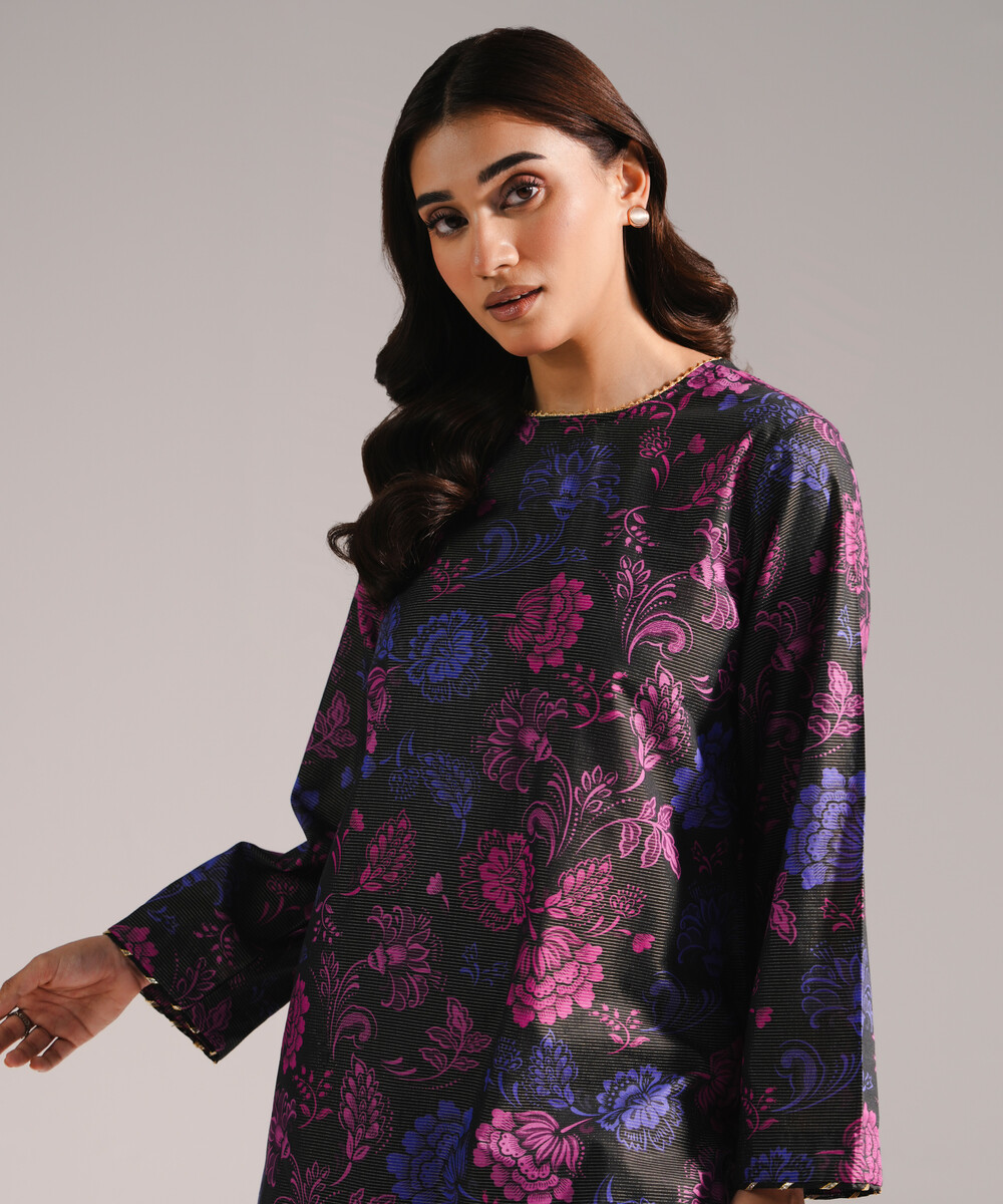 Black Zari Lawn A-Line Suit - View 1 Black Zari Lawn A-Line Suit - View 1