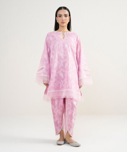 Pink Extra Weft Jacquard Straight Suit - View 2
