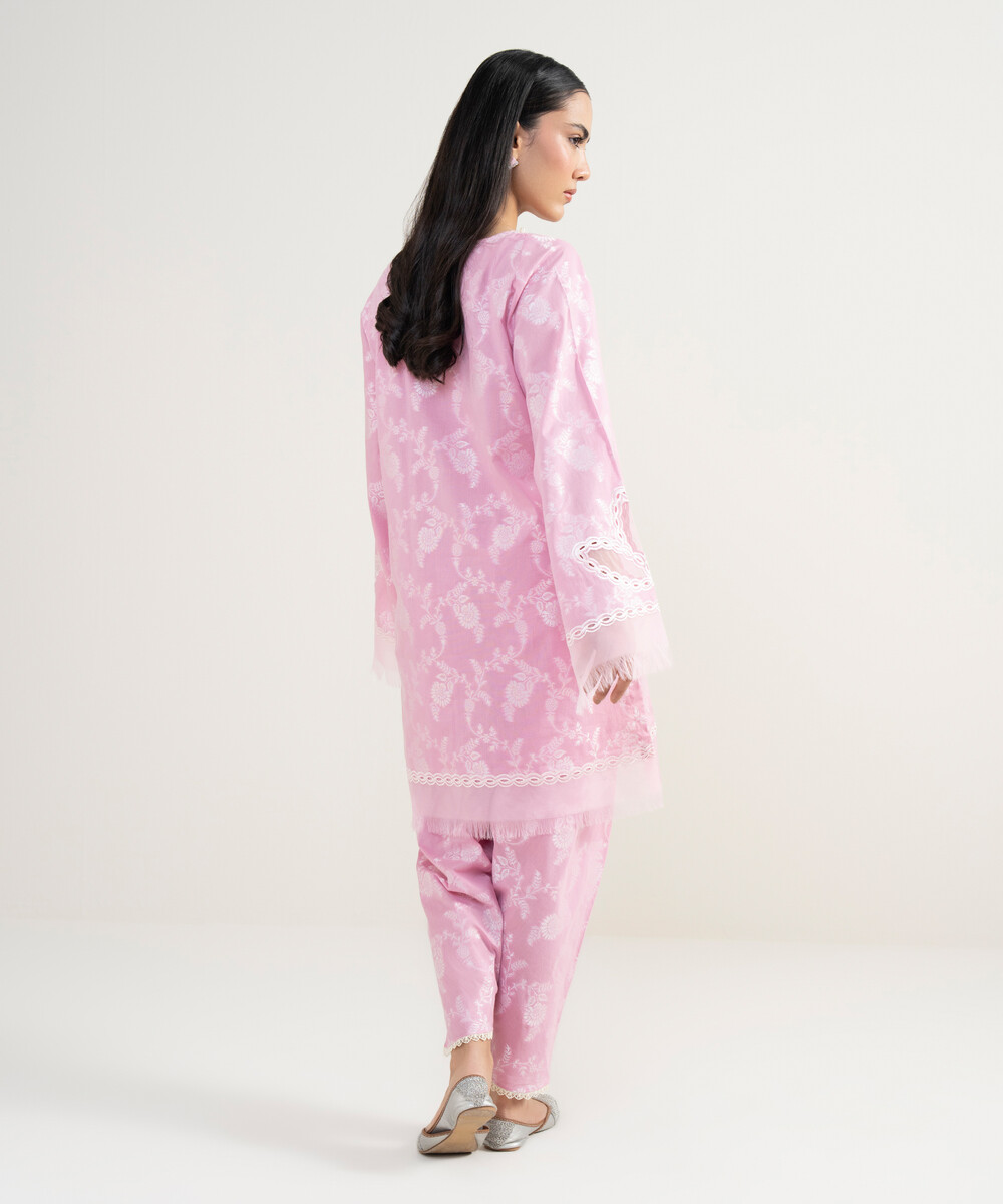 Pink Extra Weft Jacquard Straight Suit - View 1 Pink Extra Weft Jacquard Straight Suit - View 1