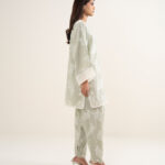 Mint Green Zari Jacquard Drop Shoulder Suit - View 1
