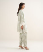 Mint Green Zari Jacquard Drop Shoulder Suit - View 1