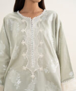 Mint Green Zari Jacquard Drop Shoulder Suit - View 5