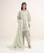Mint Green Zari Jacquard Drop Shoulder Suit - View 4