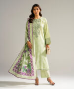 Green Zari Lawn Straight Suit - View 4