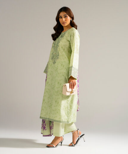 Green Zari Lawn Straight Suit - View 1