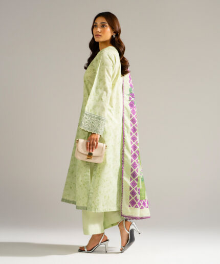 Green Zari Lawn Straight Suit - View 2