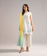 White Cotton Satin Straight Suit - View 5
