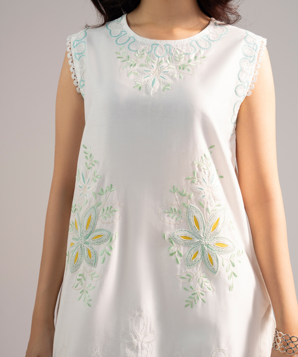 White Cotton Satin Straight Suit - View 1 White Cotton Satin Straight Suit - View 1