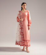 Peach Cotton Satin Straight Suit - View 4