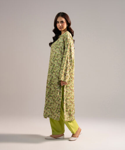 Green Arabic Lawn Straight Shirt Suit - View 1