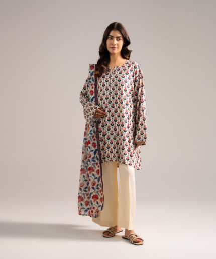 Off White Arabic Lawn Straight Suit - View 2