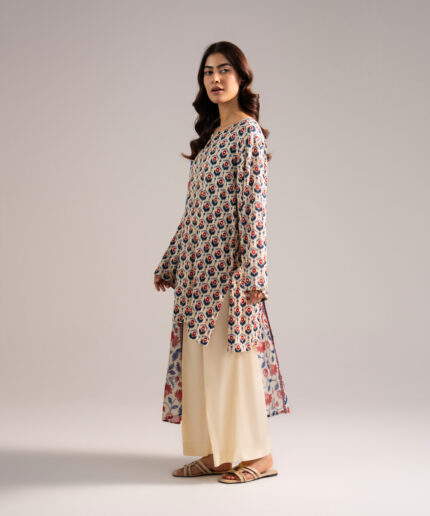 Off White Arabic Lawn Straight Suit - View 1