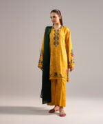 Mustard Yellow Arabic Lawn Straight Suit - View 3