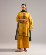 Mustard Yellow Arabic Lawn Straight Suit - View 2