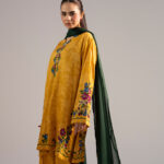Mustard Yellow Arabic Lawn Straight Suit - View 1