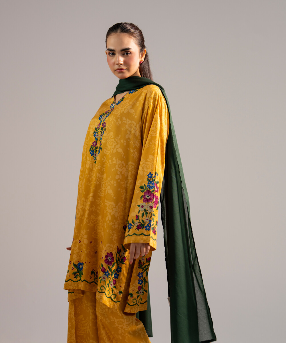 Mustard Yellow Arabic Lawn Straight Suit - View 1 Mustard Yellow Arabic Lawn Straight Suit - View 1