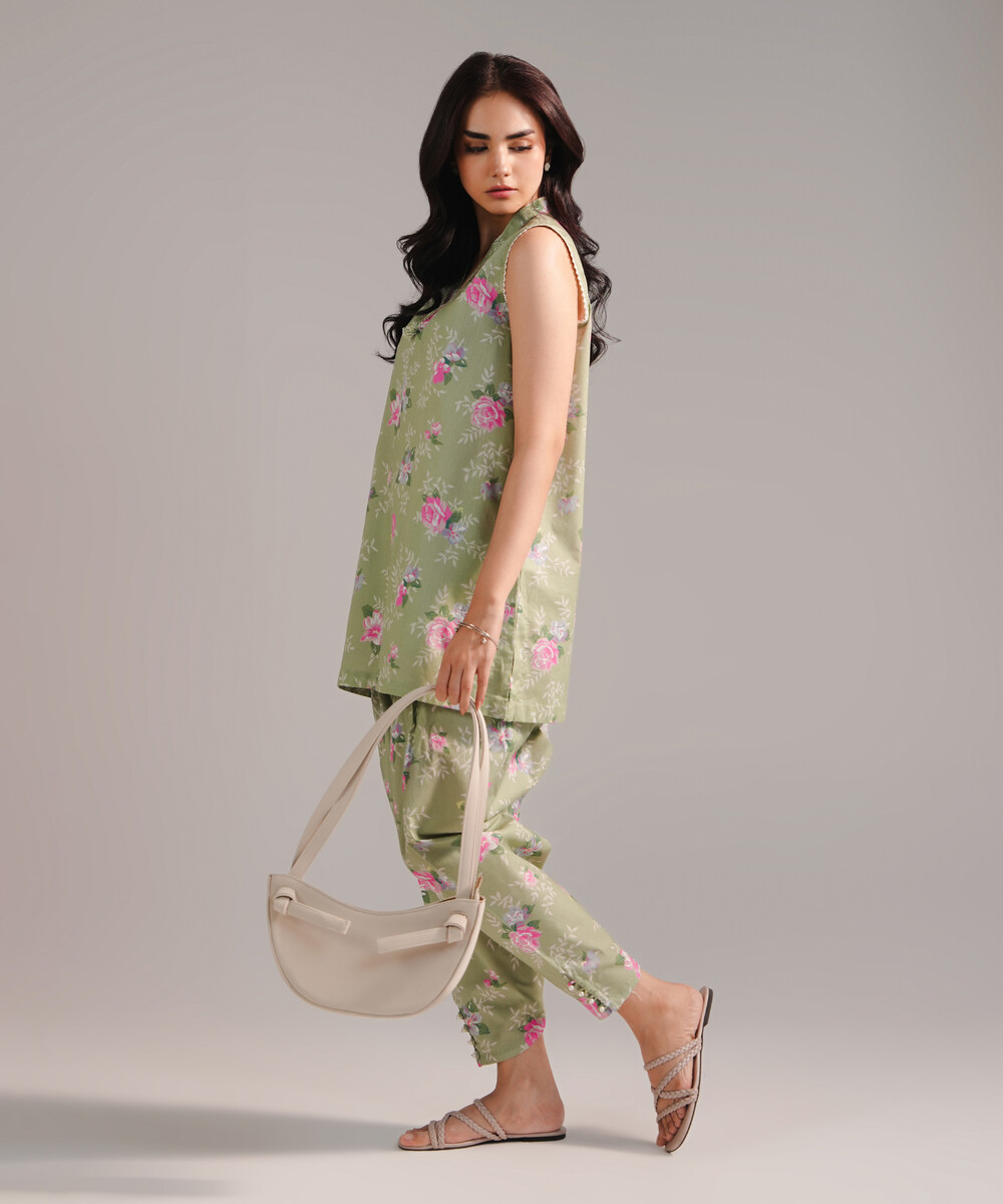 Green Cambric Straight Suit - View 1 Green Cambric Straight Suit - View 1