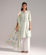 Mint Green Dobby Straight Shirt Suit - View 3