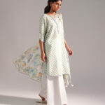 Mint Green Dobby Straight Shirt Suit - View 1