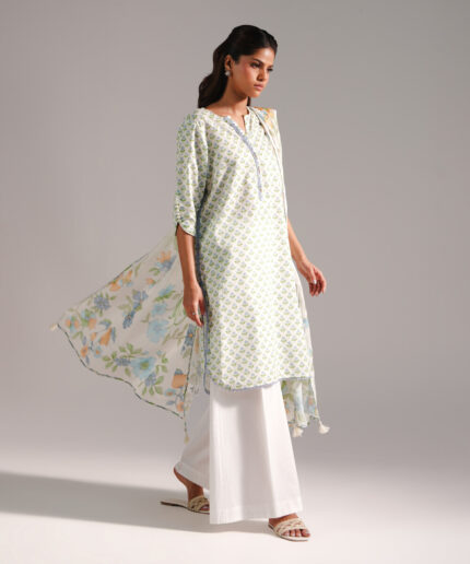 Mint Green Dobby Straight Shirt Suit - View 1