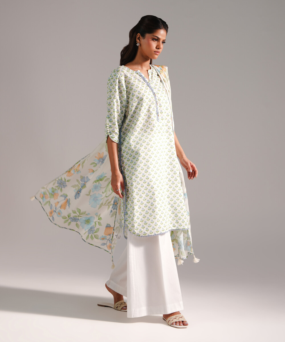 Mint Green Dobby Straight Shirt Suit - View 1 Mint Green Dobby Straight Shirt Suit - View 1