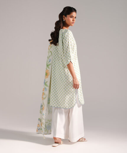 Mint Green Dobby Straight Shirt Suit - View 2