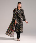Black Dobby Straight Shirt Suit - View 4