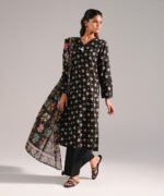 Black Dobby Straight Shirt Suit - View 2
