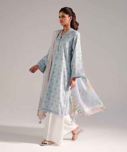 Light Blue Dobby Straight Shirt Suit - View 2