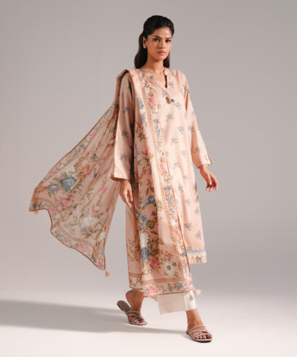 Peach Dobby Straight Shirt Suit - View 1