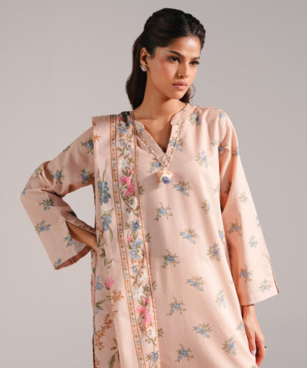 Peach Dobby Straight Shirt Suit - View 2