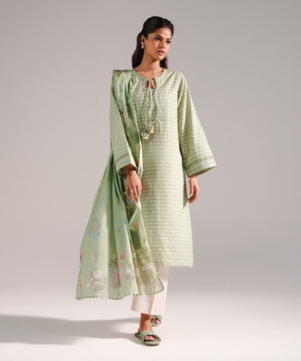 Green Dobby Straight Shirt Suit - View 1