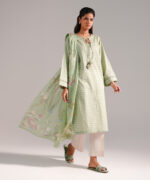 Green Dobby Straight Shirt Suit - View 3