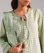Green Dobby Straight Shirt Suit - View 5