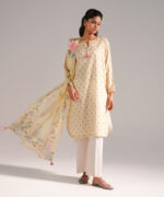 Pale Yellow Dobby Straight Shirt Suit - View 4