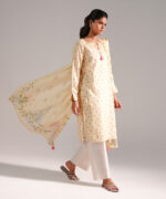 Pale Yellow Dobby Straight Shirt Suit - View 2