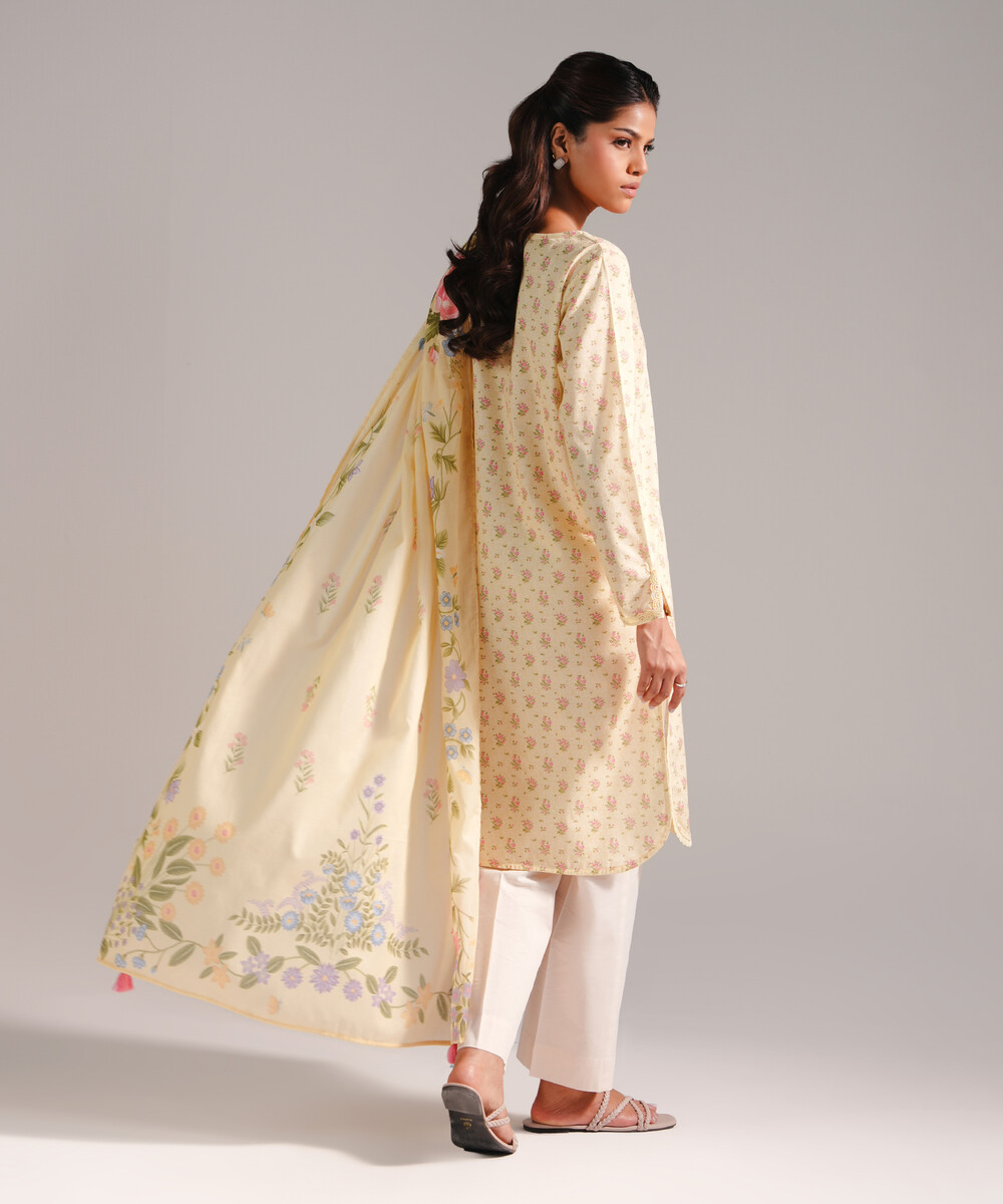 Pale Yellow Dobby Straight Shirt Suit - View 1 Pale Yellow Dobby Straight Shirt Suit - View 1