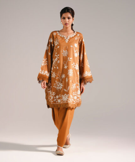 Brown Lawn Straight Shirt Suit - View 2
