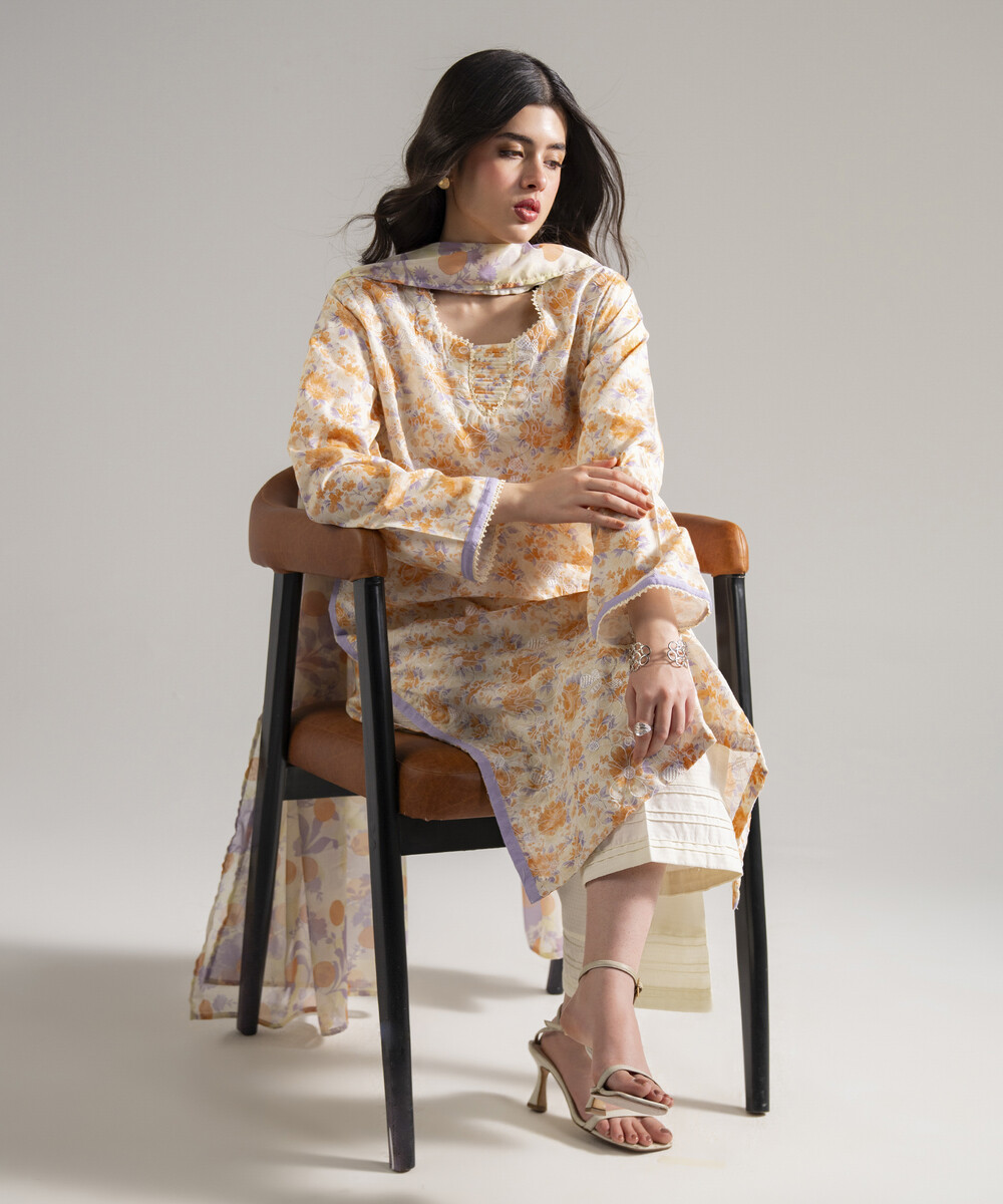 Cream White Dobby Straight Suit - View 1 Cream White Dobby Straight Suit - View 1