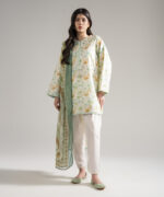 Mint Green Dobby Straight Suit - View 1
