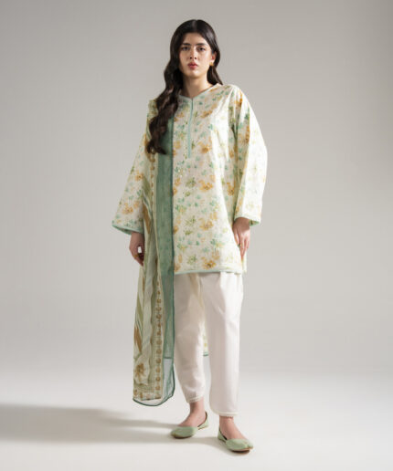 Mint Green Dobby Straight Suit - View 1