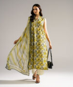 Yellow Dobby Straight Suit - View 1