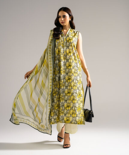 Yellow Dobby Straight Suit - View 1