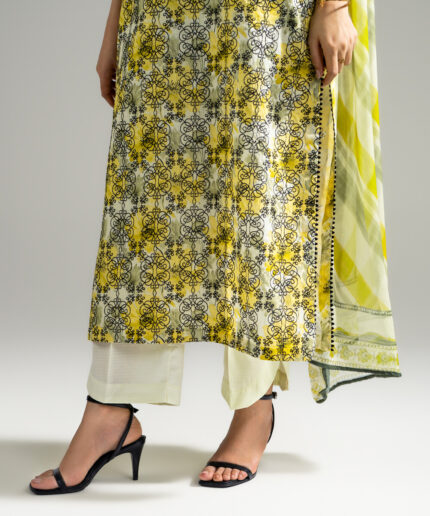Yellow Dobby Straight Suit - View 2