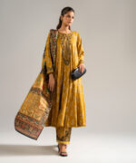 Mustard Brown Arabic Dobby Kalidar Suit - View 4