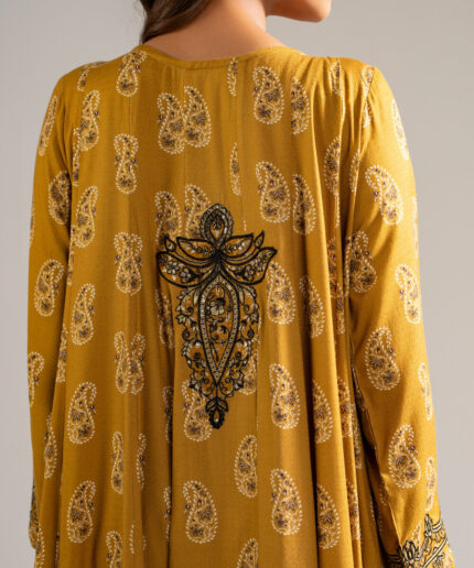 Mustard Brown Arabic Dobby Kalidar Suit - View 2