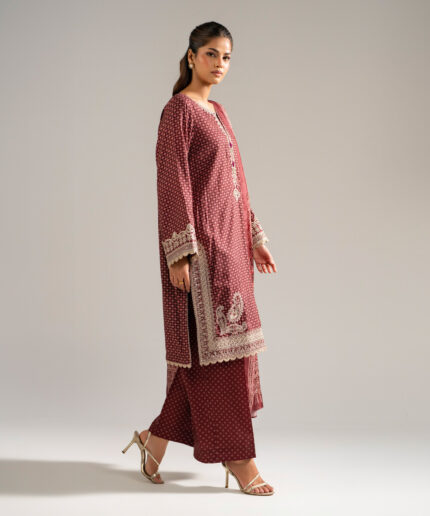 Maroon Arabic Dobby Straight Suit - View 1