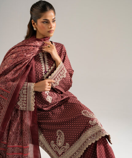 Maroon Arabic Dobby Straight Suit - View 2