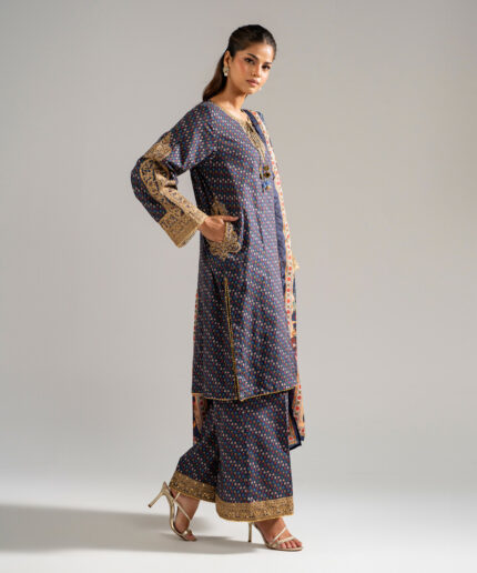 Blue Dobby Straight Suit - View 2